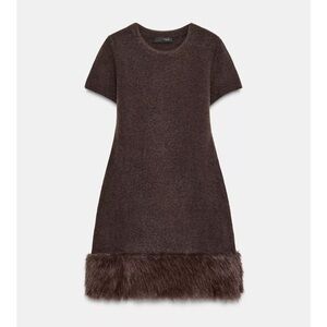 Zara Brown Dress with Faux Fur Hem